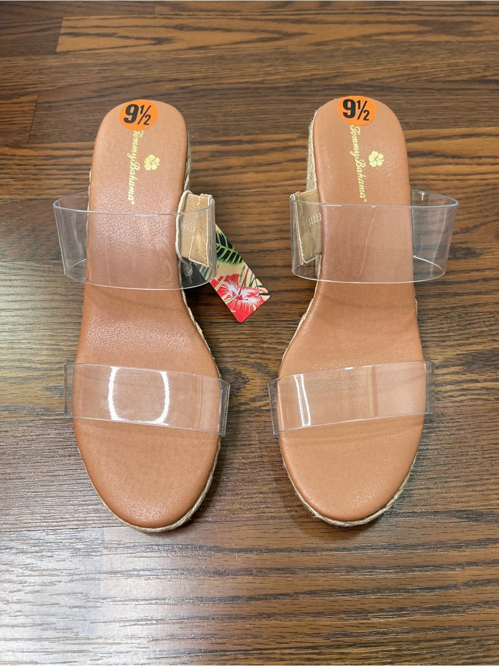 Tommy Bahama jute-wrapped Wedge Sandals with clear transparent straps size 9.5